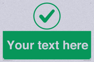 Custom green background, green tick in circle sign